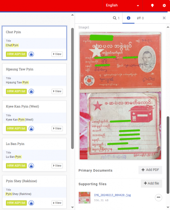 Impormasyon at dokumento ng pagkakakilanlan sa mga mamamayang nakaligtas at mga nasunog na bayan